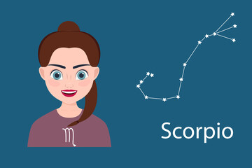 Scorpio. girl as a zodiac sign, vector illustration.