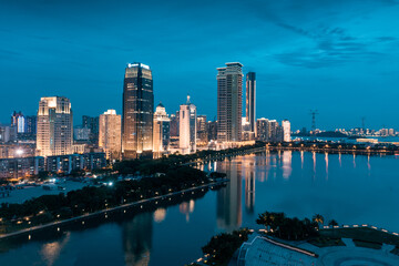 City night view of Bailuzhou Park, Xiamen, China