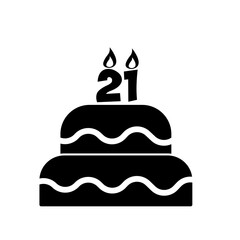The birthday cake with candles in the form of number 21 icon.