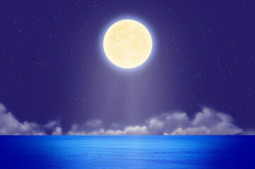 Fototapeta na wymiar 満月と夜の海と雲