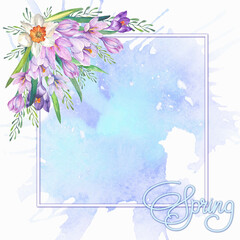 watercolor frame with spring flowers.