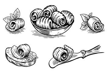 Butter. natural farm products. set of vector sketches