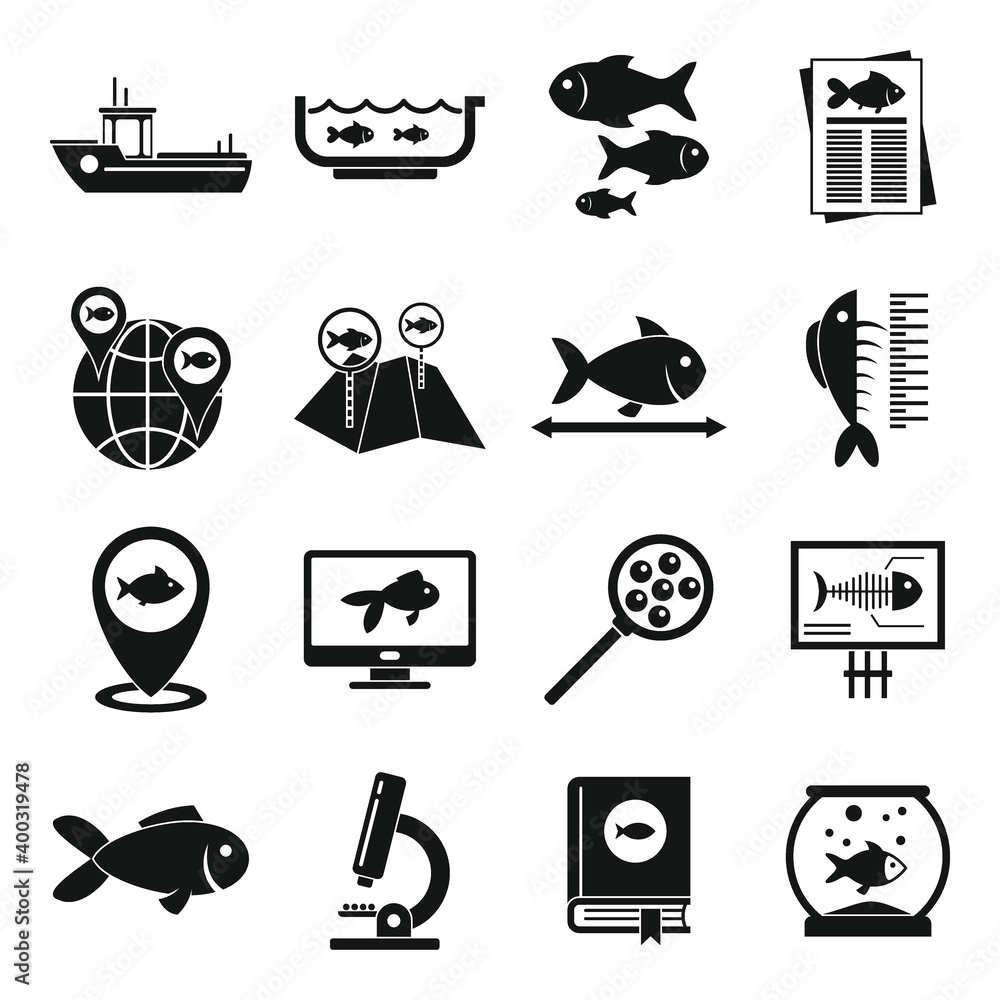 Poster ichthyology icons set. simple set of ichthyology vector icons for web design on white background