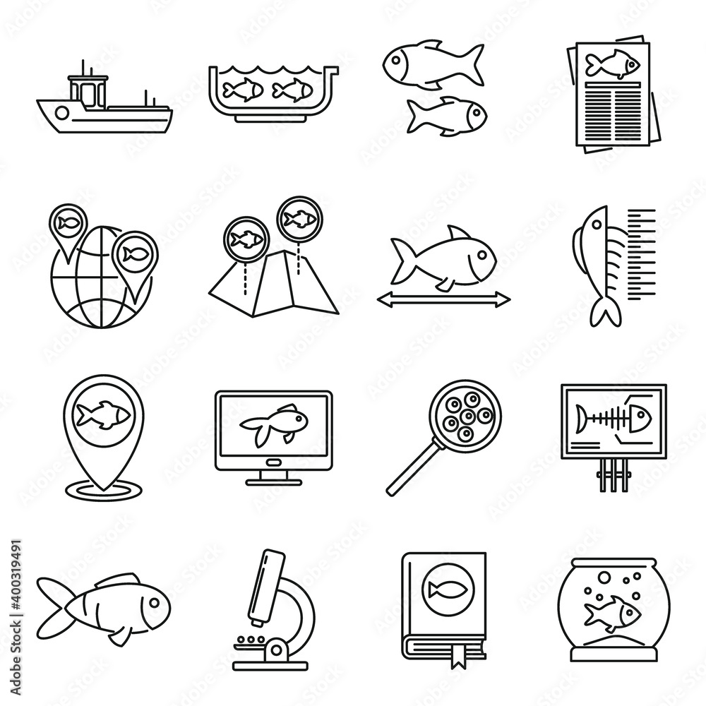 Aufkleber ichthyology fish icons set. outline set of ichthyology fish vector icons for web design isolated on 