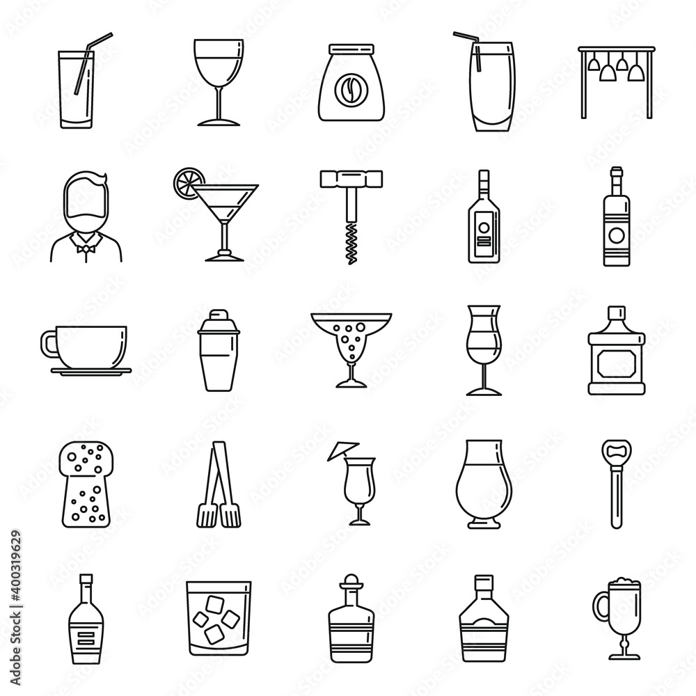 Poster bartender man icons set. outline set of bartender man vector icons for web design isolated on white 