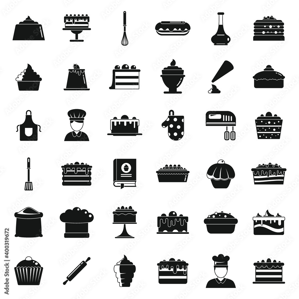 Poster confectioner baker icons set. simple set of confectioner baker vector icons for web design on white 