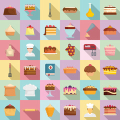 Confectioner icons set. Flat set of confectioner vector icons for web design