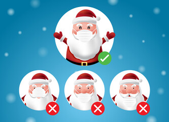 How to wearing protective mask correctly by Santa Claus