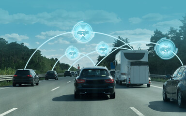 Vehicle to vehicle communication. Data exchange between cars.	
