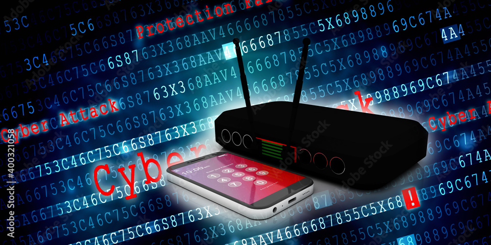 Poster 3d rendering transmitter wifi with mobile phone