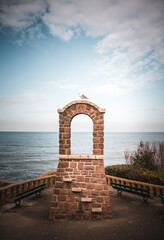 Obraz premium Landmark Seascape of the rough Basque coast sea on a cold winter day for tourism in Biarritz France