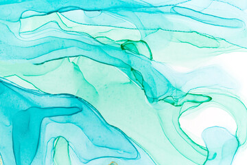 Abstract layers of blue watercolor paint background. Blue and gold wave texture.