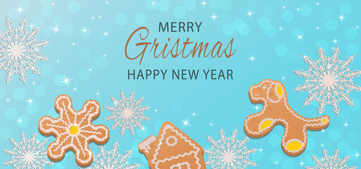 Fototapeta na wymiar Merry Christmas greeting card. Christmas festive background with text. Blue Christmas background for cards, banners.