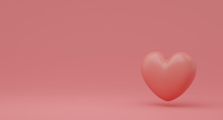 Valentine's Day concept, pink hearts balloons on pink background. 3D rendering.