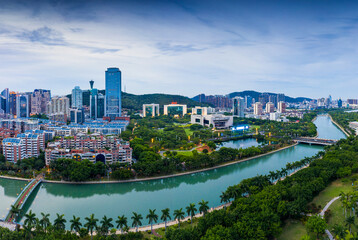 Obraz premium Night view of Bailuzhou Park, Xiamen, China