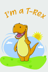 Cute T Rex walking dinosaur cartoon character design vector illustration