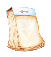 Watercolor illustration of stripes retro tear-off calendar. A blank notebook without an inscription with pages yellowed from time to time. Isolated on white background. Drawn by hand.