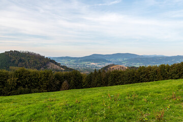 View from sedlo pod Ostrym in Moravskoslezske Beskydy mountains in Czech republic