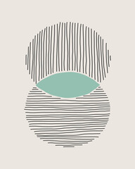 Abstract Modern Line Art in Black and Aqua on Cream