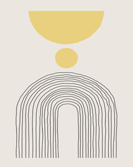 Abstract Modern Line Art in Black and Yellow on Cream