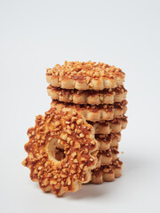 tea biscuits, oatmeal cookies, oatmeal cookies on a white background, confectionery, bakery products