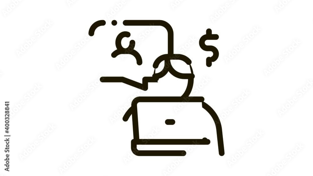 Poster manager communicate with customer icon animation. black manager communicate with customer animated i