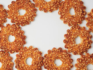 tea biscuits, oatmeal cookies, oatmeal cookies on a white background, confectionery, bakery products