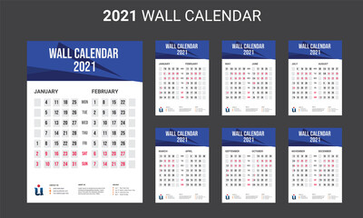 Minimal Wall Calendar for 2021, business template.