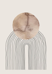 Abstract Modern Line Art in Black and Brown Watercolor on Cream