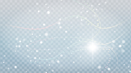 Glowing lights and lines on a transparent background. Airborne particle effects. Colored. Vector Illustration