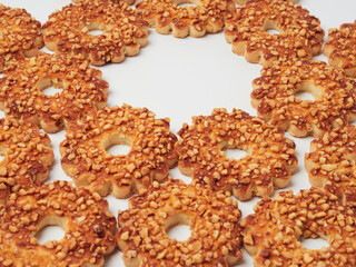 tea biscuits, oatmeal cookies, oatmeal cookies on a white background, confectionery, bakery products