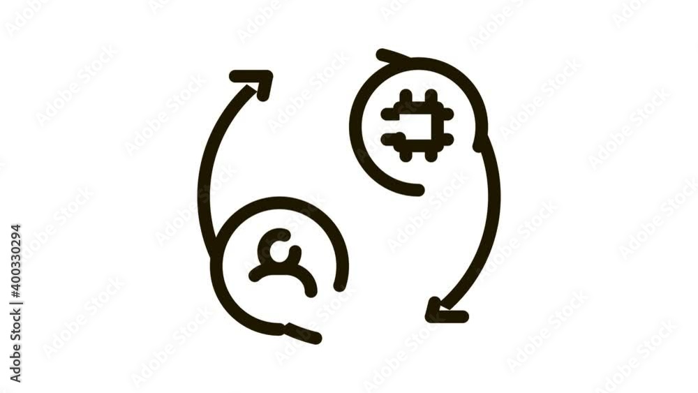Poster human and computer car control icon animation. black human and computer car control animated icon on