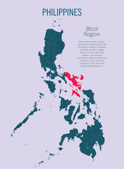 Philippines map and Bicol region, vector country