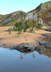 3D Rendering Tropical Lagoon