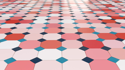 A pattern of ceramic tiles of different colors. Complex floor colors. 