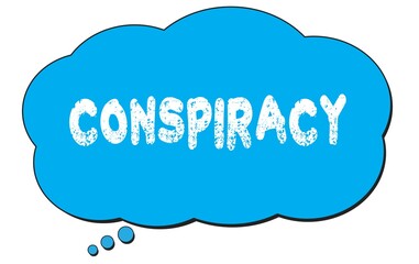CONSPIRACY text written on a blue thought bubble.