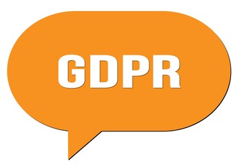 GDPR text written in an orange speech bubble
