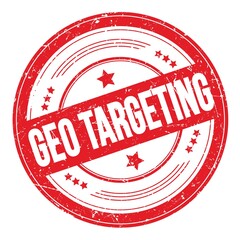 GEO TARGETING text on red round grungy stamp.