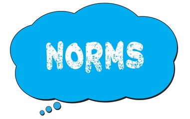 NORMS text written on a blue thought bubble.