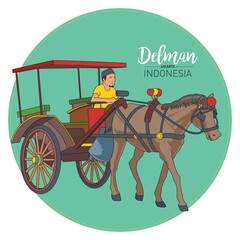 Vector stock of Delman, The Jakarta traditional transportation origin Indonesia.