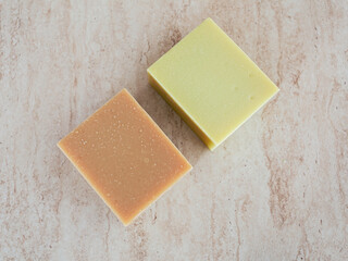 Zero waste natural cosmetics products. Organic solid soap and shampoo bars