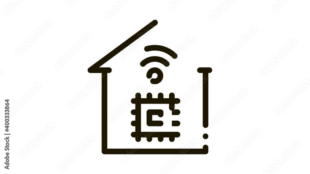 Poster smart house chip wifi Icon Animation. black smart house chip wifi animated icon on white background