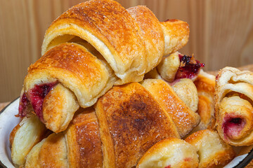 Dessert croissants and ears with jam handmade