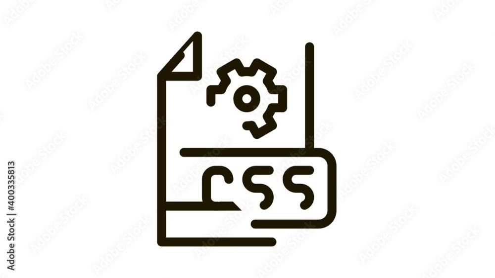 Poster front end css code icon animation. black front end css code animated icon on white background