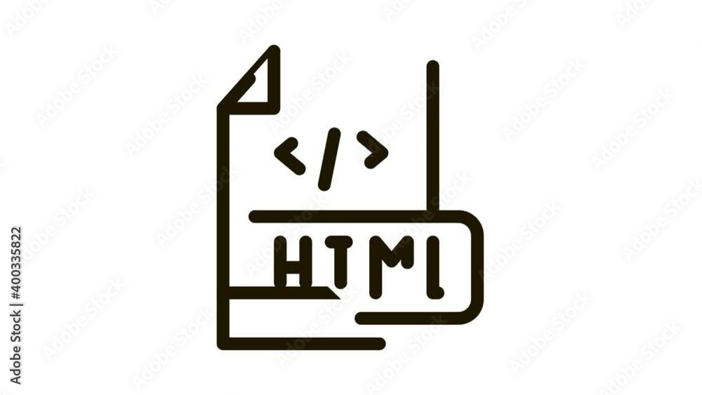 Poster front end html code icon animation. black front end html code animated icon on white background