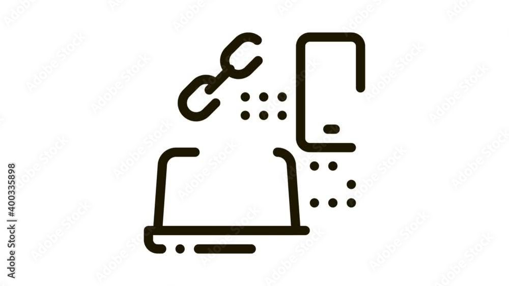 Poster computer and phone connection icon animation. black computer and phone connection animated icon on w