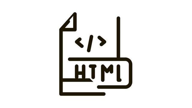 front end html code Icon Animation. black front end html code animated icon on white background