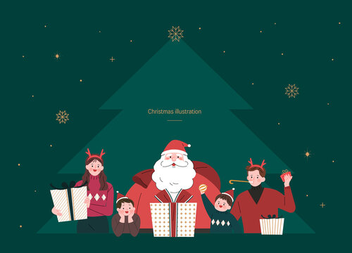 Happy family with Santa at Christmas
