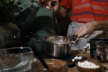 Photo recipe for hot chocolate. 
Cooking with children