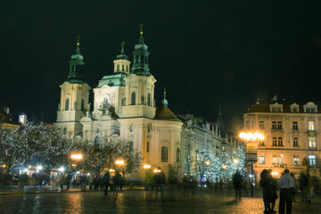Naklejka na ściany i meble Nighty Prague. Old town before christmas. 
